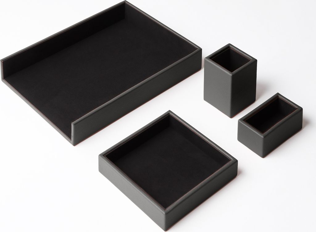 Schreibtisch Set Echtes Leder Anthrazit Grau - Büro Zubehör Schreibtisch Organizer - Hergestellt in Italien