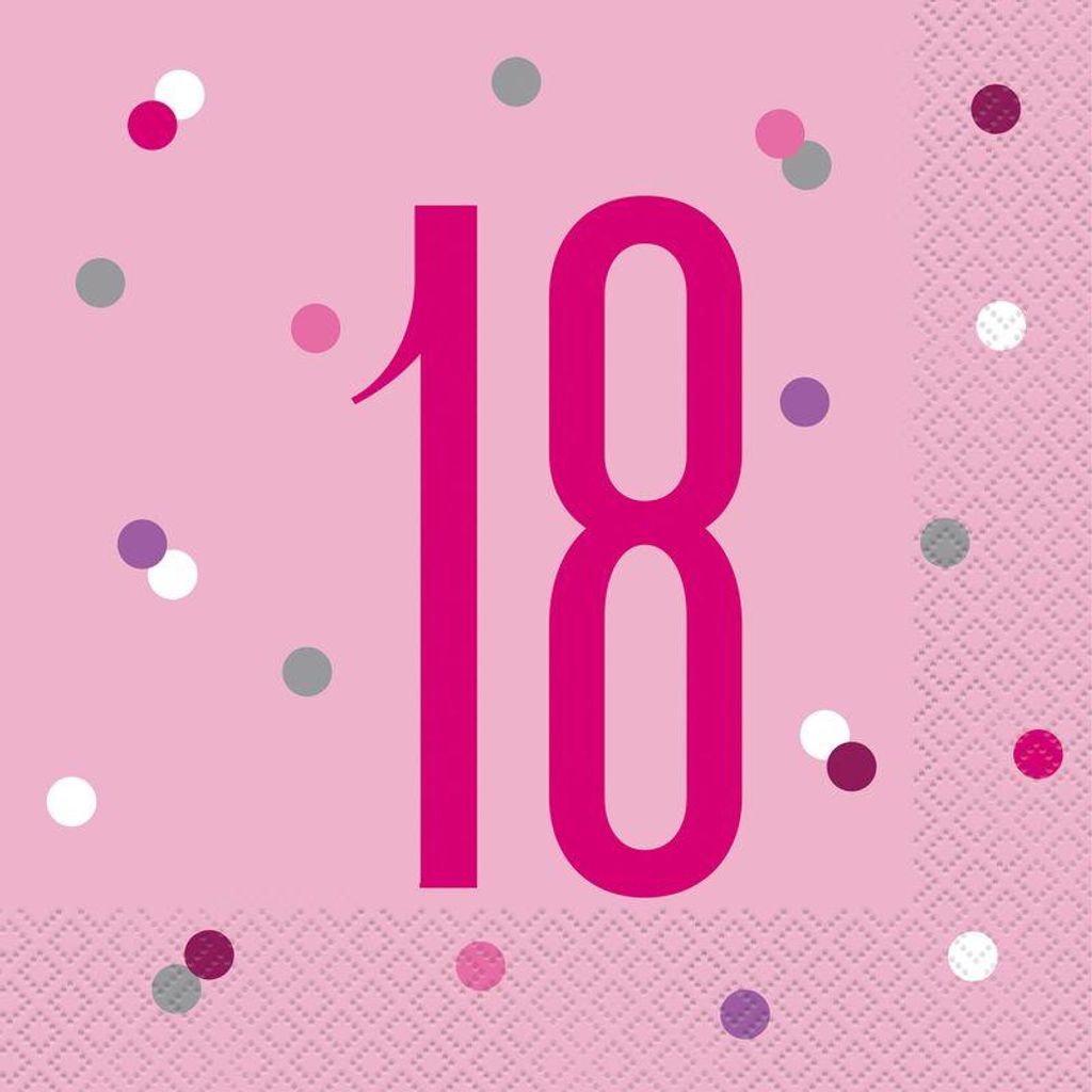 16 Servietten rosa & silber Zahl 18 Produktbild 