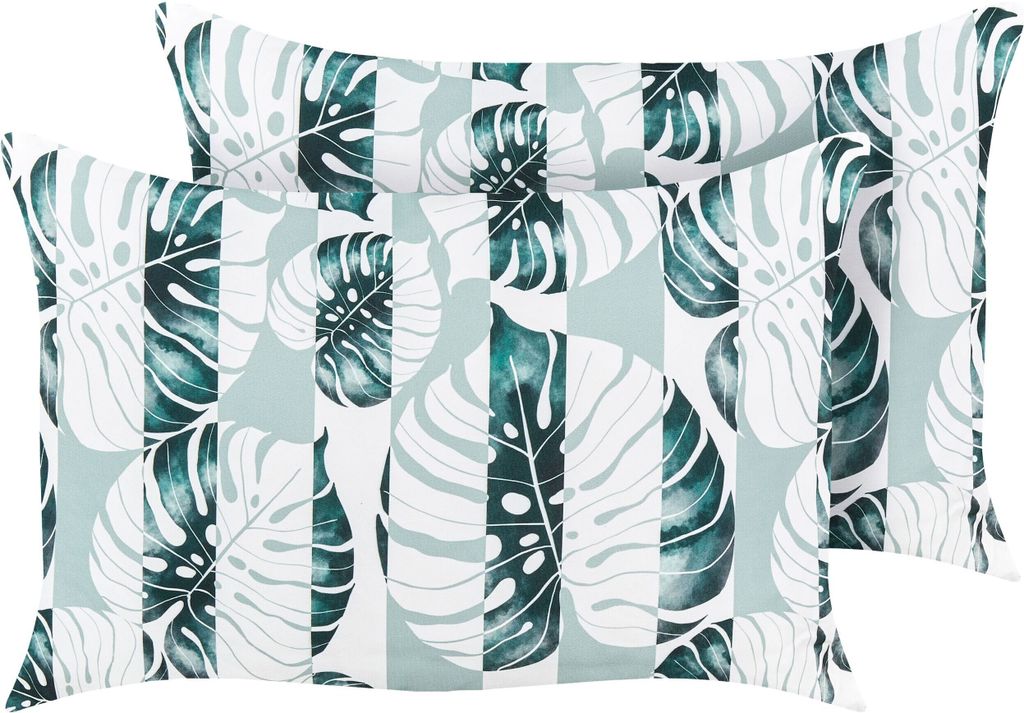 BELIANI 2er-Set Gartenkissen Grünes Polyester-Blatt-Streifenmuster 40 x 60 cm Rechteckig Moderne Außendekoration Wasserbeständig