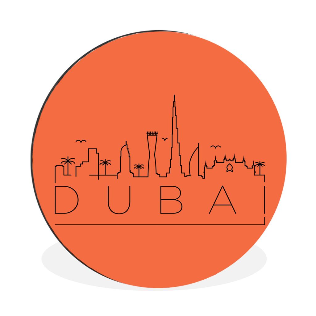 MuchoWow Aluminium Wandkreis Skyline "Dubai" schwarz auf orange Ø 90 cm Wanddeko Modern Wohnzimmer - Mauerkreis - Wandbilder - Runde Bild - Bild...
