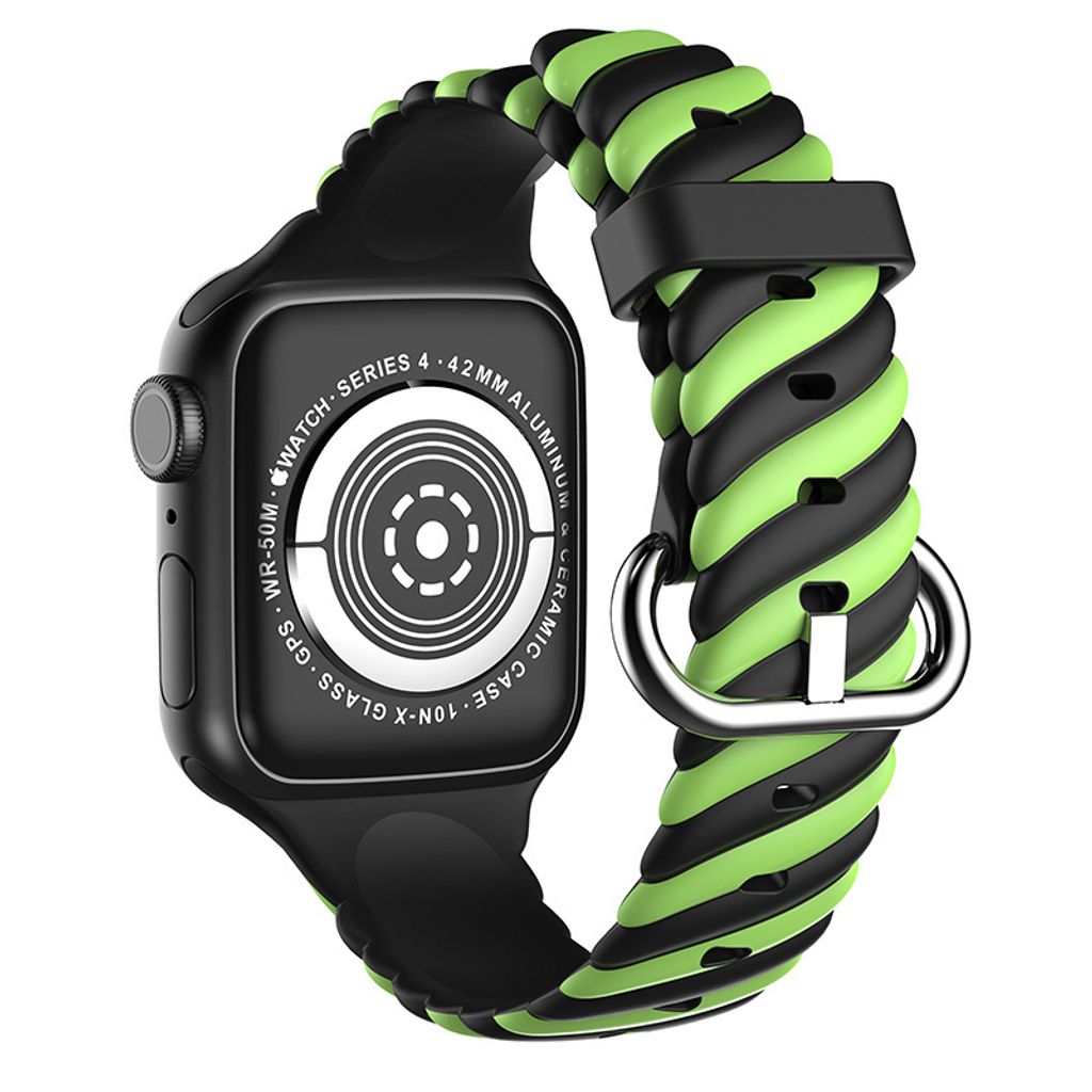 Strap-it Apple Watch 8 Twisted Silikonarmband (Schwarz/Gelb)