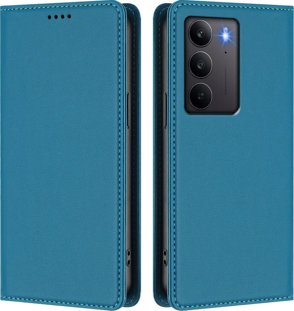 Handyhülle für Realme C75 4G, Kunstleder Klapphülle Stoßfeste Magnetische Hülle mit Ständer Blau