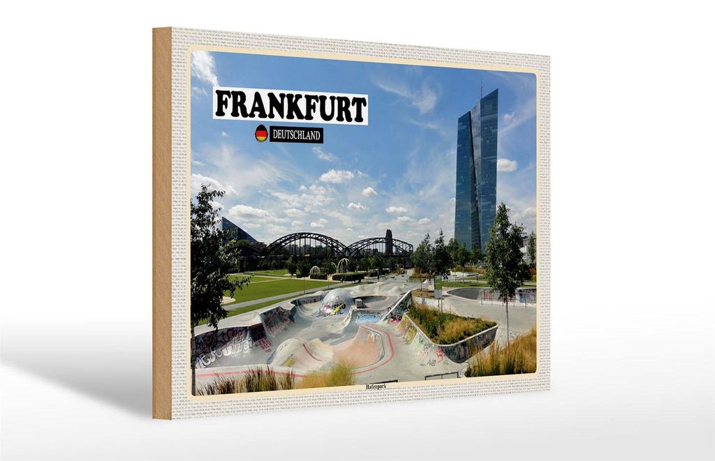 Holzschild Städte Frankfurt Hafenpark Skaterpark 30x20cm