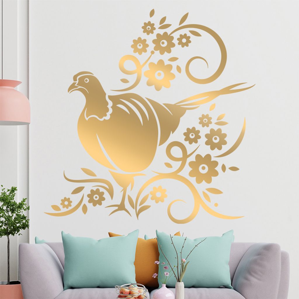 Tribal Huhn Blumen Wandtattoo in 6 Größen - Wandaufkleber Wall Sticker - Dekoration, Küche, Wohnzimmer, Schlafzimmer, Badezimmer