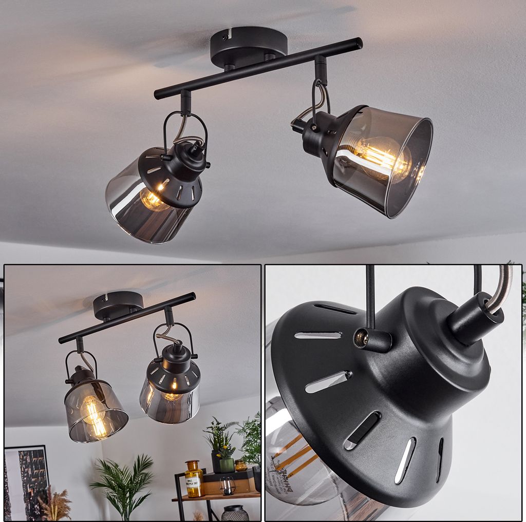 Rimini »Rimini« moderne Deckenlampe aus Metall/Glas in Schwarz/Rauchfarben