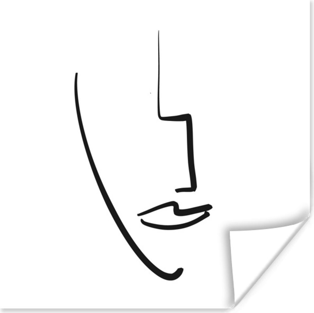 MuchoWow Poster Gesicht - Schwarz - Weiß - Abstrakt 75x75 cm - Wand Dekoration