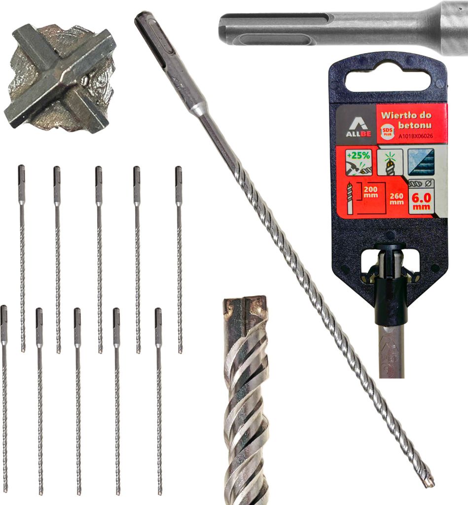 SDS-Plus Betonbohrer 6 x 260 mm – 10 Stück Kreuzkopf-Bohrer für Stahlbeton