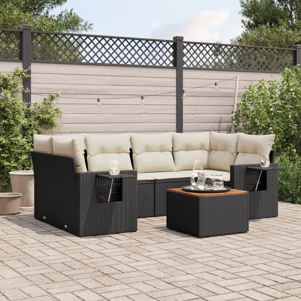 Maison Exclusive - 7-tlg. Garten-Sofagarnitur mit Kissen Schwarz Poly Rattan