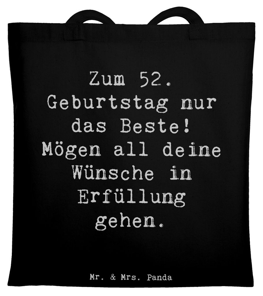 Mr. & Mrs. Panda Uni Tasche Spruch 52. Geburtstag - Schwarz - Geschenk, Tote Bag, Schultasche, Wohlwollen, Freude, Happy Birthday, personalisierte ...