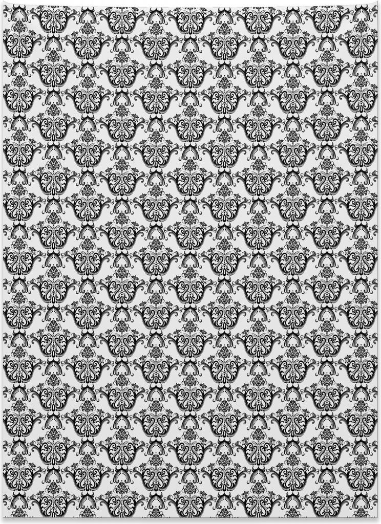Abakuhaus Damast Wandteppich, Rokoko Revival Curls aus Weiches Mikrofaser Stoff Kein Verblassen Klare Farben Waschbar, 110 x 150 cm, Weiß Schwarz