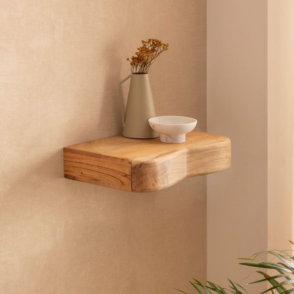 FineBuy Wandregal Akazie Massivholz 120cm mit Schubladen - Produktbild 