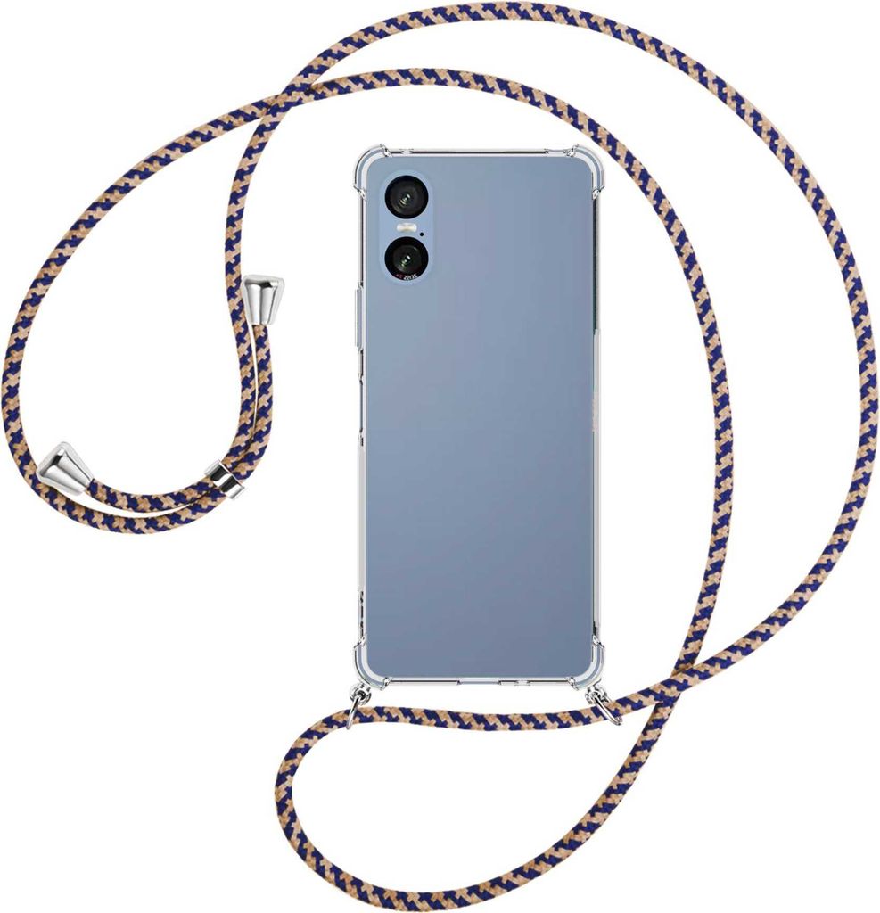 Handykette Backcover-Schutzhülle mit Band (Metall silberfarben) für Sony Xperia 5 VI / 10 VI - blau+beige