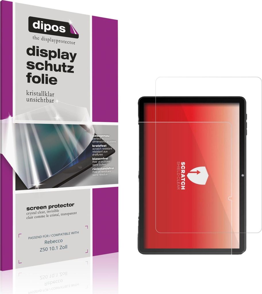 2x Schutzfolie für Rebecco Z50 10.1 Zoll klar Displayschutzfolie Folie Display Schutz dipos