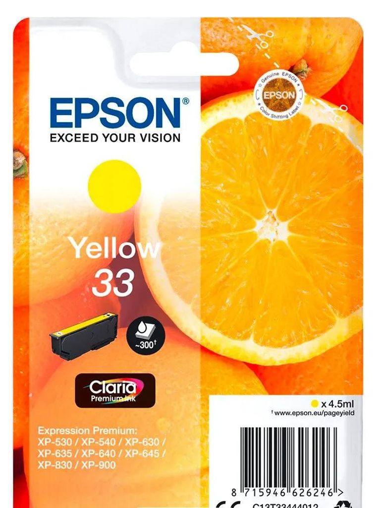 Epson C13T33444010 printerpatroon, geel Productafbeelding 
