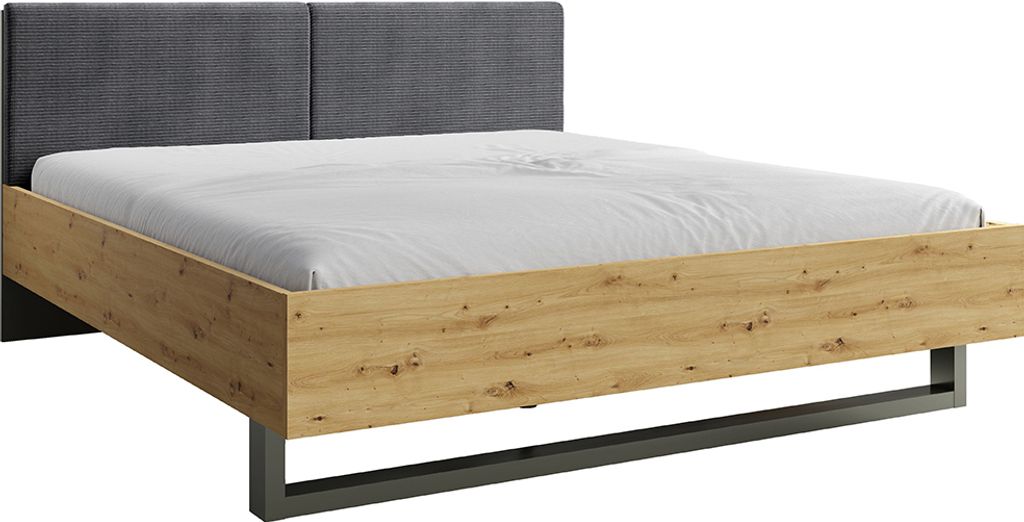 Bettgestell 180x200 cm mit gepolstertem Kopfteil modern in grau mit Eiche RAGUSA-166