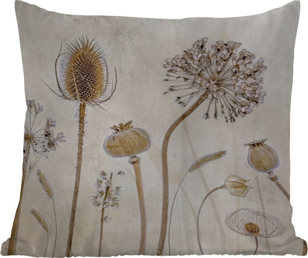 MuchoWow Outdoor Kissen - Blumen - Aquarell - Stilleben - Braun - Vintage - 40x40 cm - Wetterfest - Lounge Kissen - Kopfkissen - Interieur - Pols...