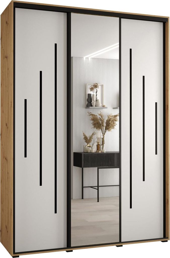 MEBLE KRYSPOL Davos 13 Schrank, drei Türen - 235,2x180x60 cm - Artisan Weiß Schwarz