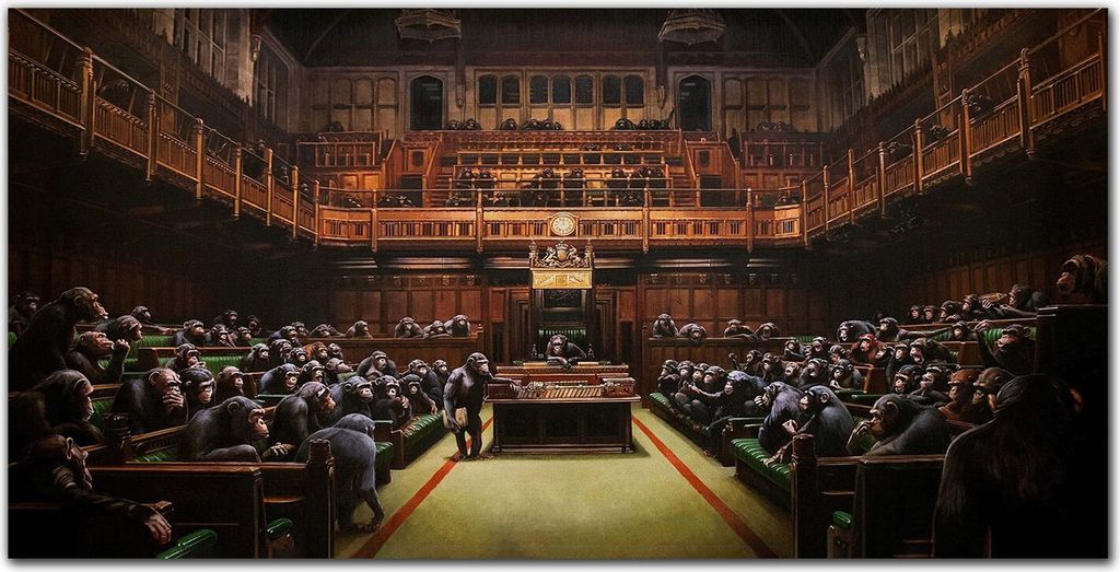 Coloray Küchenrückwand 140x70 Spritzschutz aus Glas - Parlament Banksy