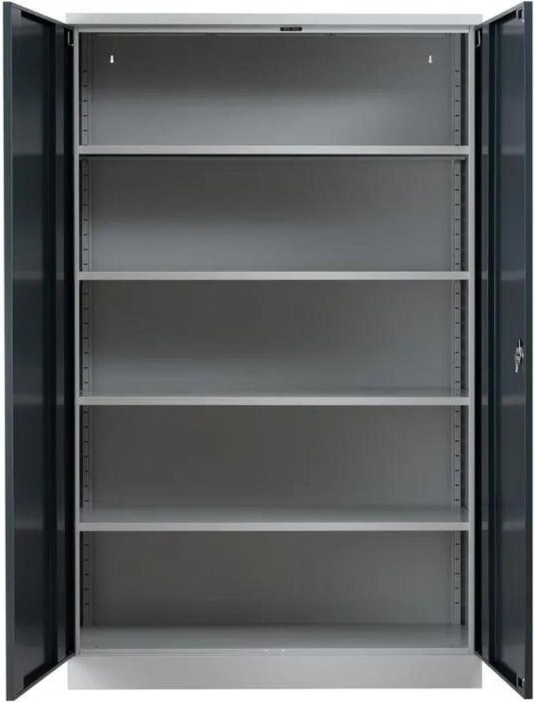 Stahlschrank BEE mit 4 verzinkten Fachböden | HxBxT 195x120x60cm | Korpusfarbe Lichtgrau, Frontfarbe Anthrazit | Werkstattschrank Werkzeugschrank ...