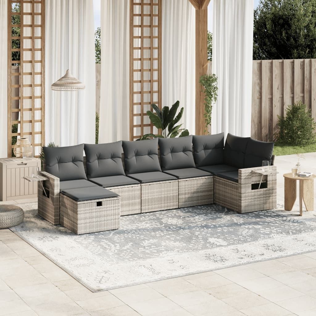 "Rabatt" 7-tlg. Garten-Sofagarnitur - mit sofa - mit Kissen Hellgrau Poly Rattan - Lounge-Dining set CC10307