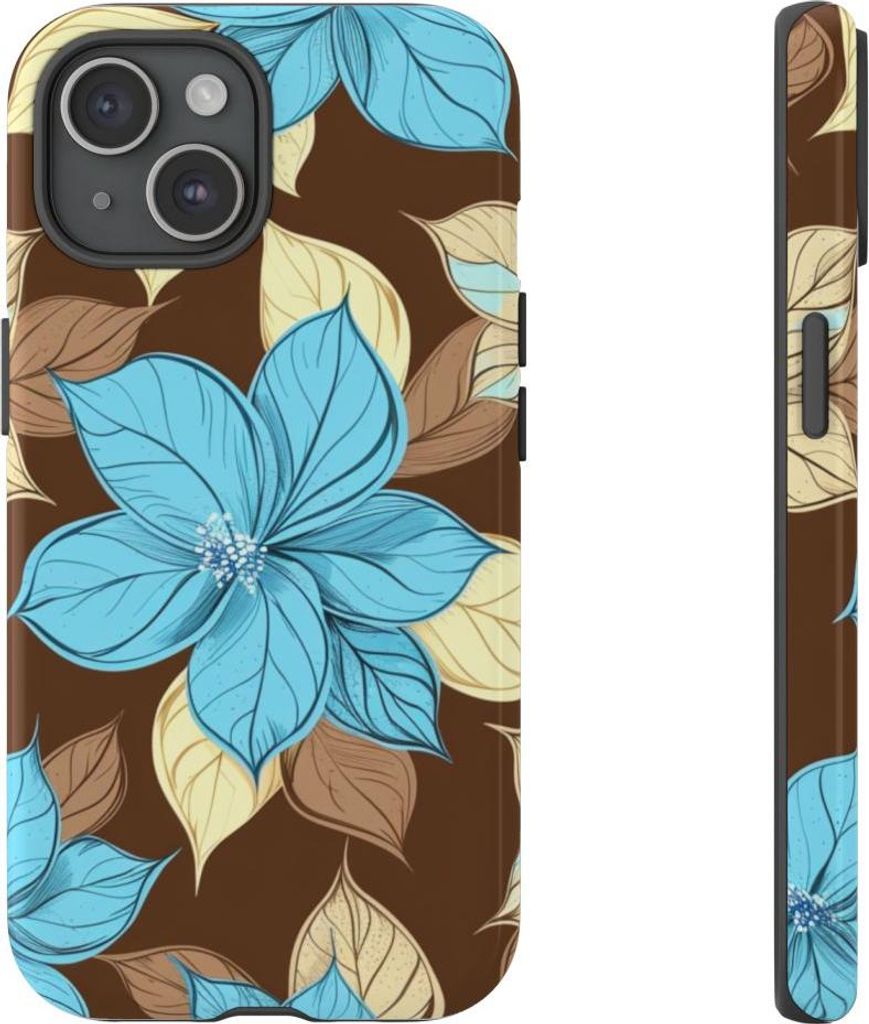 Türkis-Beige Blumenmuster – Hülle Kompatibel mit iPhone 15