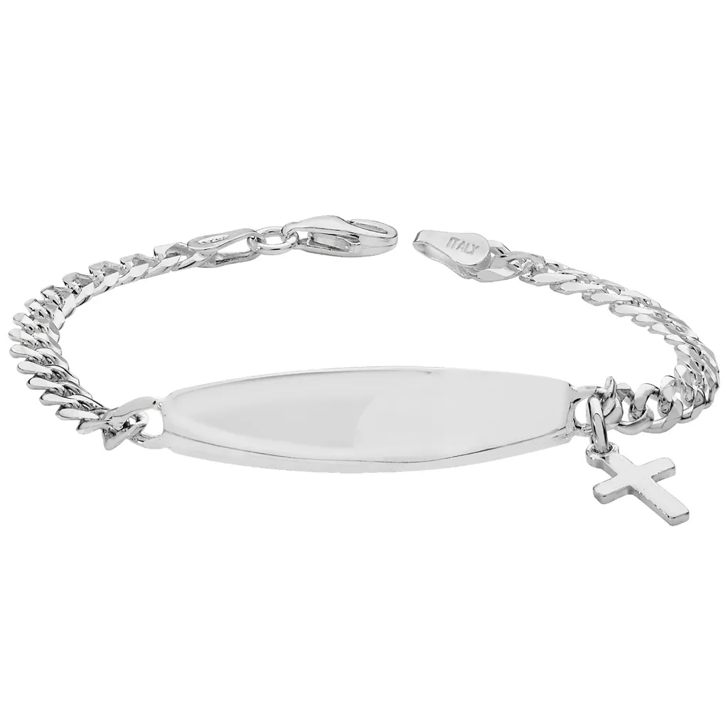 Gourmette Baptême Croix Argent 925 - Cadeau Naissance 15cm Enfant Mixte