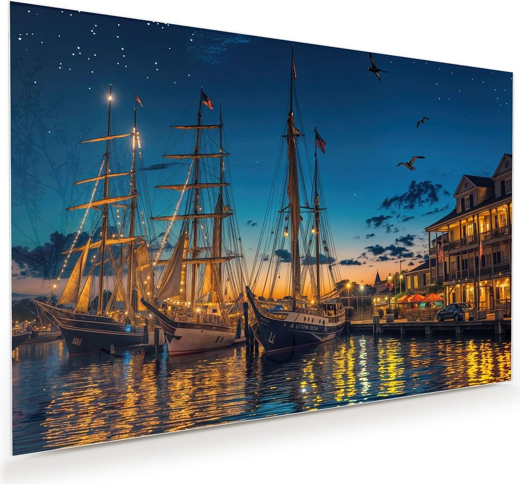 Glasbild 45x30cm in XXL für Wohnzimmer, Schlafzimmer Motiv Nachthafen