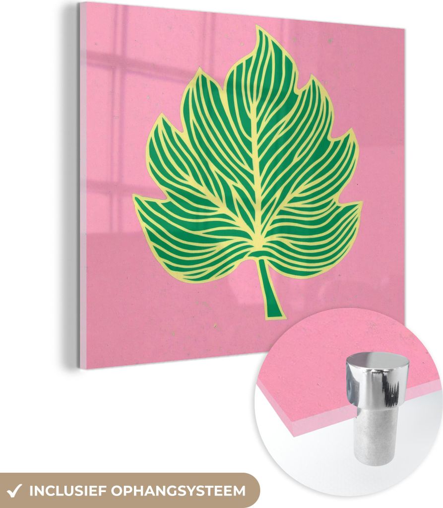 MuchoWow Glasbilder - Bilder auf Wandbild - Foto auf Glas Blatt - Grün - Illustration - Minimalistisch 40x40 cm Wanddekoration aus Glas - Acrylgla...