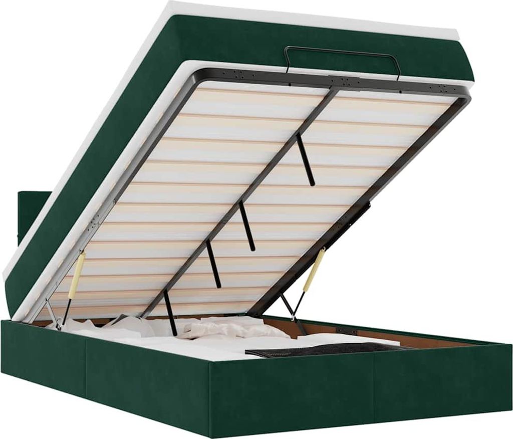 vidaXL Ottoman-Bett mit Matratze & LEDs Dunkelgrün 120x200 cm Samt