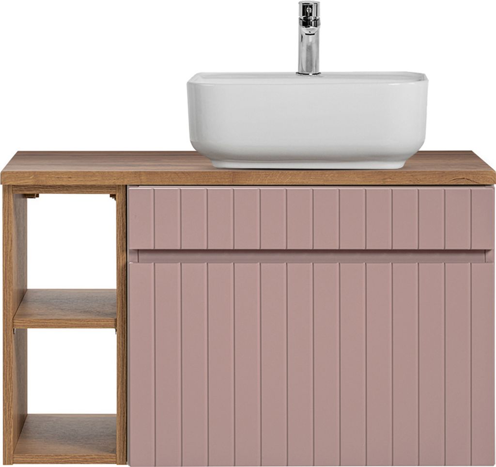 Waschbeckenunterschrank 80 cm, Aufsatzwaschbecken IRAKLIO-56-ROSE rosa Eiche Nb., B/H/T ca. 80,4/62,5/46 cm