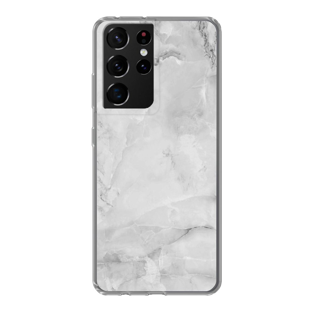 MuchoWow Handyhülle Schutzhülle Hülle für Samsung Galaxy S21 Ultra Marmor - Stein - Weiß - Grau - Marmoroptik Silikon Softcase Handy Hülle ...
