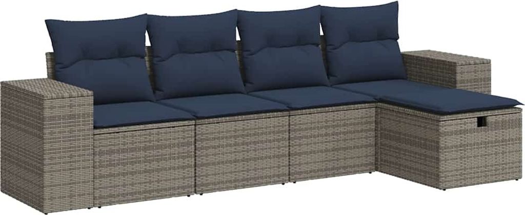 5-tlg. Garten-Sofagarnitur mit Kissen Grau Poly Rattan