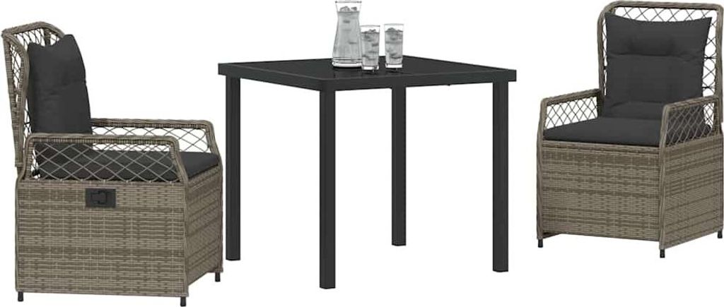 vidaXL Garten Essgruppe 3 pcs Grau Poly-Rattan