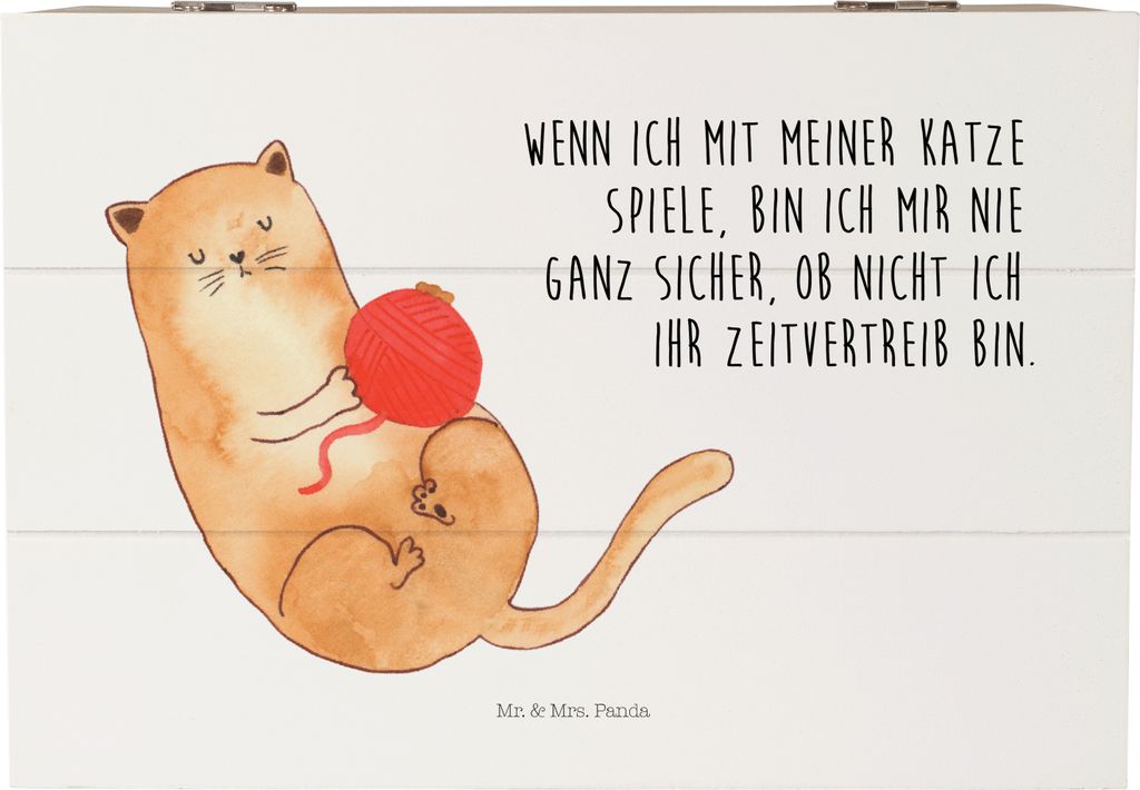 Mr. & Mrs. Panda Box Katze Wolle 22 x 15 cm - Weiß - Geschenk, Aufbewahrungsbox aus Holz, schmucktruhe, Geschenkbox, Holzkiste, Holzbox, Schatulle...