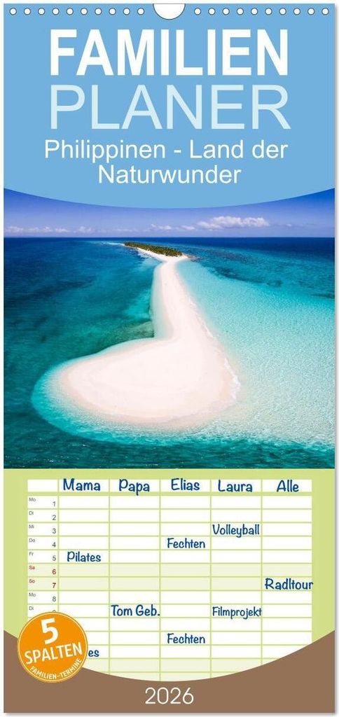 Familienplaner 2026 - Philippinen - Land der Naturwunder mit 5 Spalten (Wandkalender, 21 x 45 cm) CALVENDO
