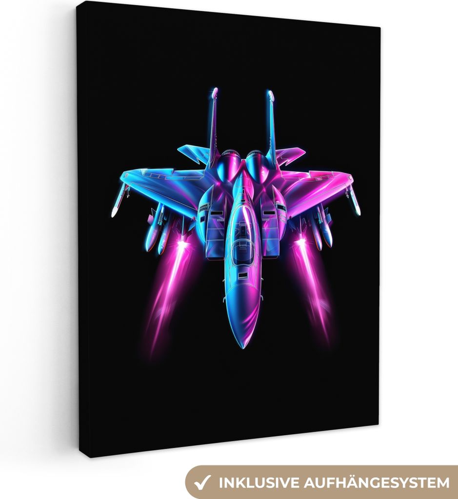 MuchoWow - Leinwandbilder - Düsenjäger - Blau - Farben - Jungen - Schwarz, Wandbild, Wanddeko Bilder Wohnzimmer, 30x40 cm