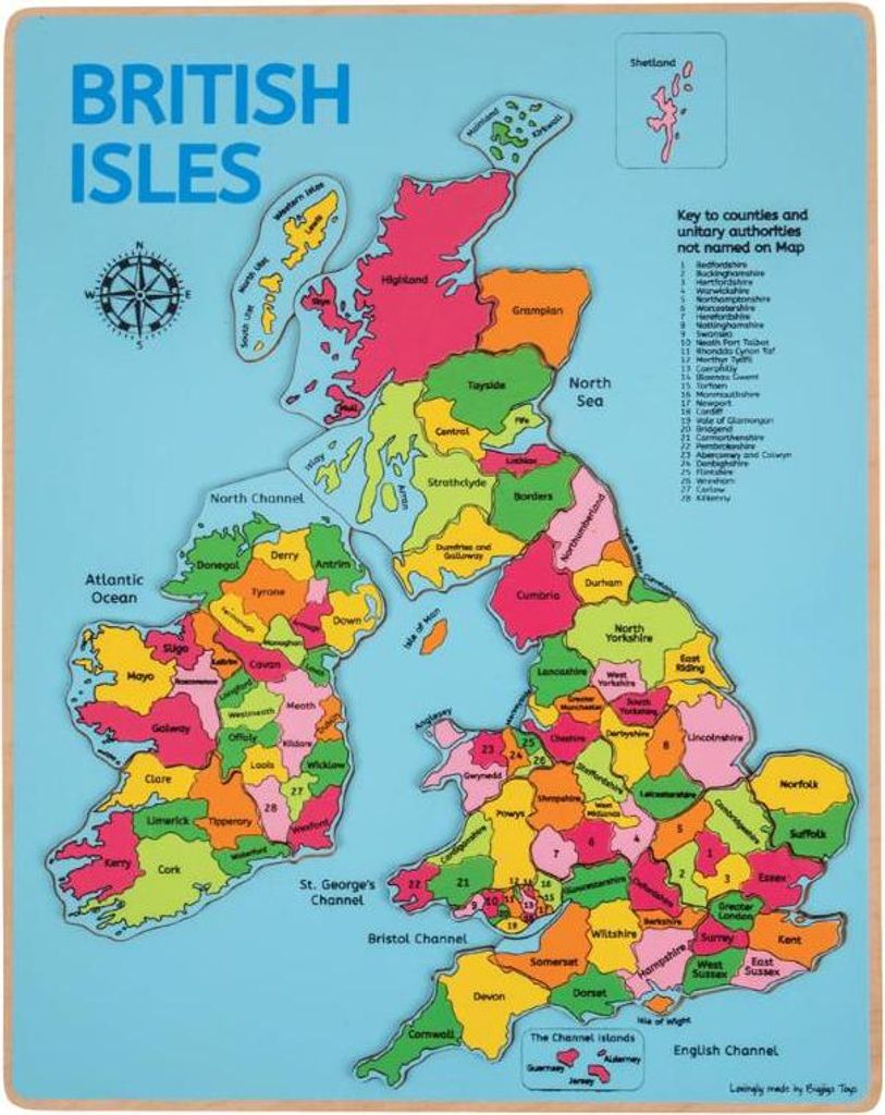 BigJigs vzdělávací puzzle Dřevěná mapa Britských ostrovů Obrázek produktu 