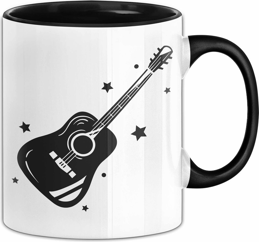 Gitarrenspieler Geschenk Tasse Gitarre Grafik Kaffee-Becher (Schwarz)