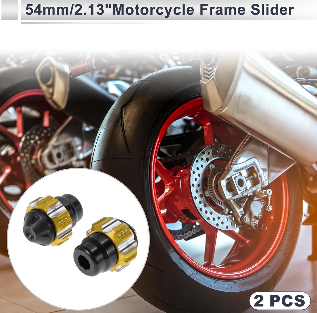 0.59" Motorrad Slider Rahmen Aluminiumlegierung Kunststoff Rad Verkleidung Schutz Crash Pad Schutzblech 2.13" 2.56" Goldton 2 Stück