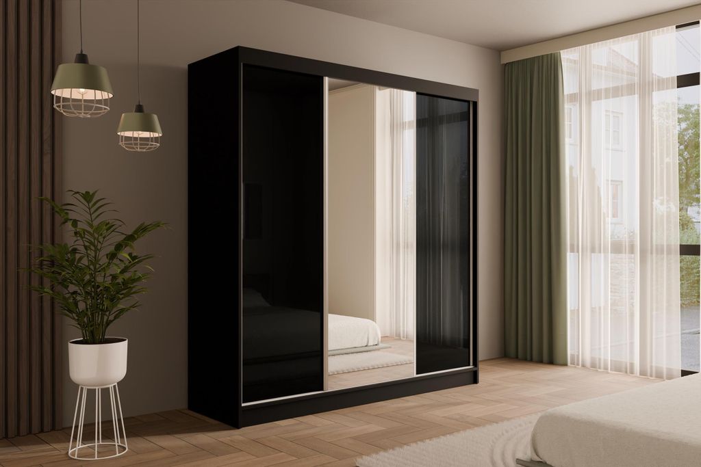 ALTDECOR Kleiderschrank mit Spiegel und Schiebetüren, Garderobenschrank mit viel Stauraum, Schwebetürenschrank, Schrank mit Lacobel-Schiebetüren...