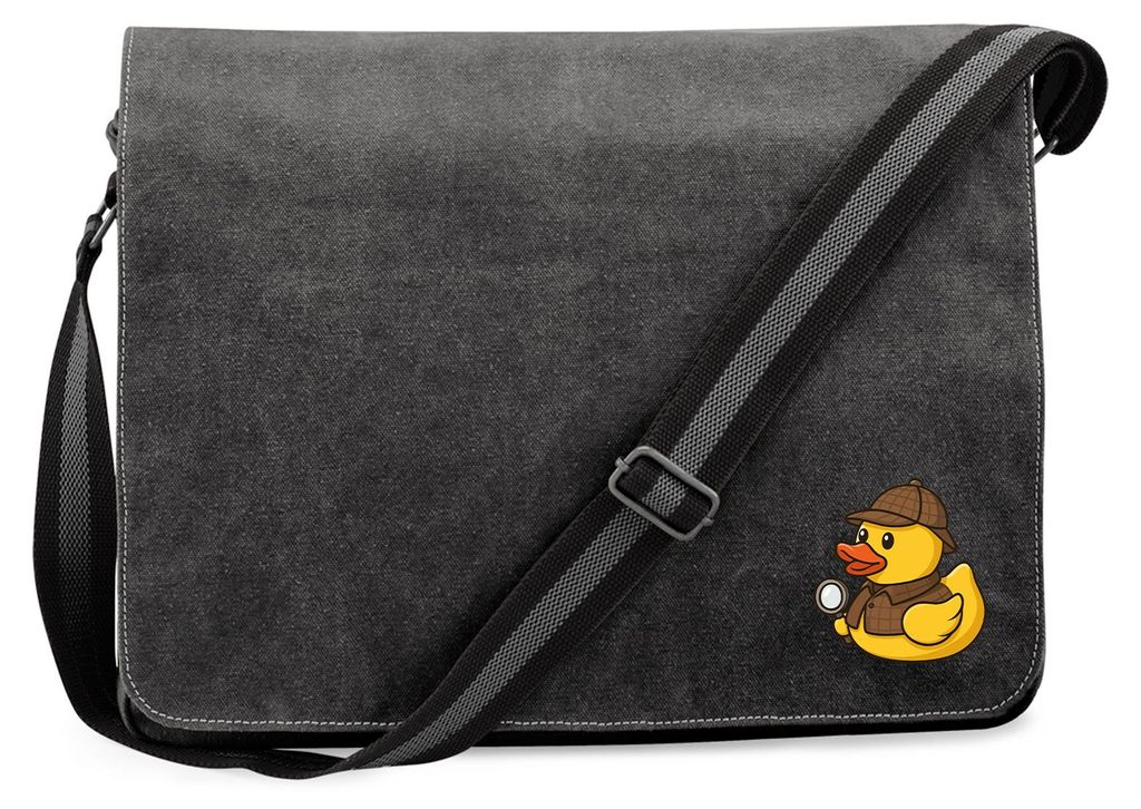 Huuraa Umhängetasche Quietscheente Detektiv Gummiente Ermittler 14 Liter Black Canvas Laptoptasche Geschenkidee
