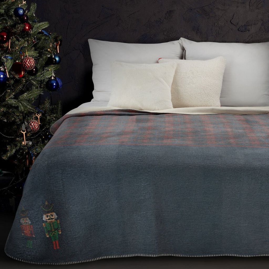 Tagesdecke 200x220 Peter navy rot kariert Nussknacker Weihnachten Eurofirany