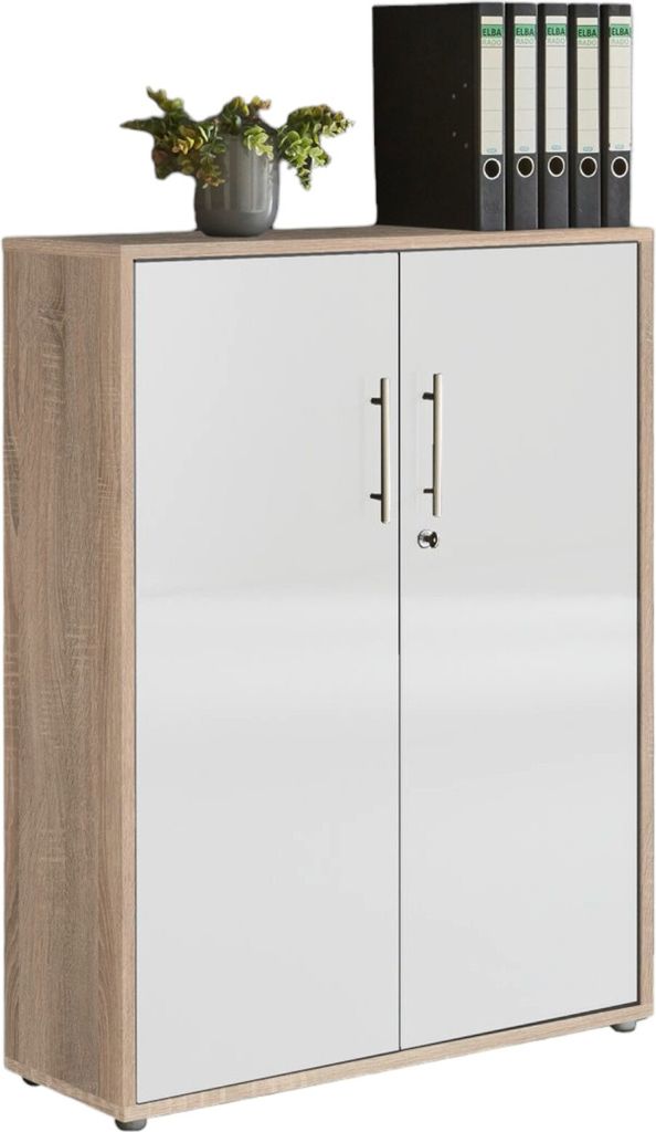 Aktenschrank TABOR niedrig in Eiche Sonoma / weiß Hochglanz