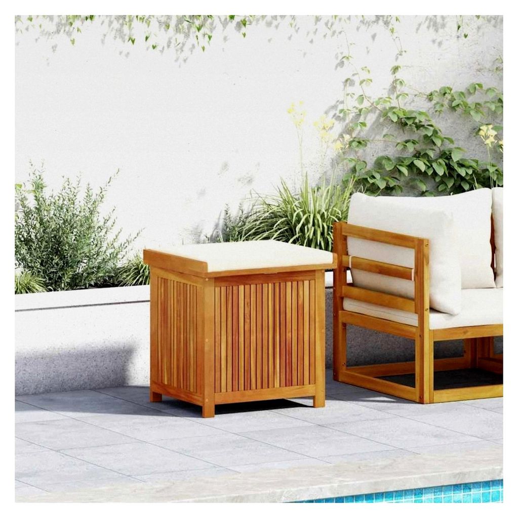 Kissenbox aus massivem Akazienholz 60x50x61 cm für Garten und Balkon in Cremeweiß