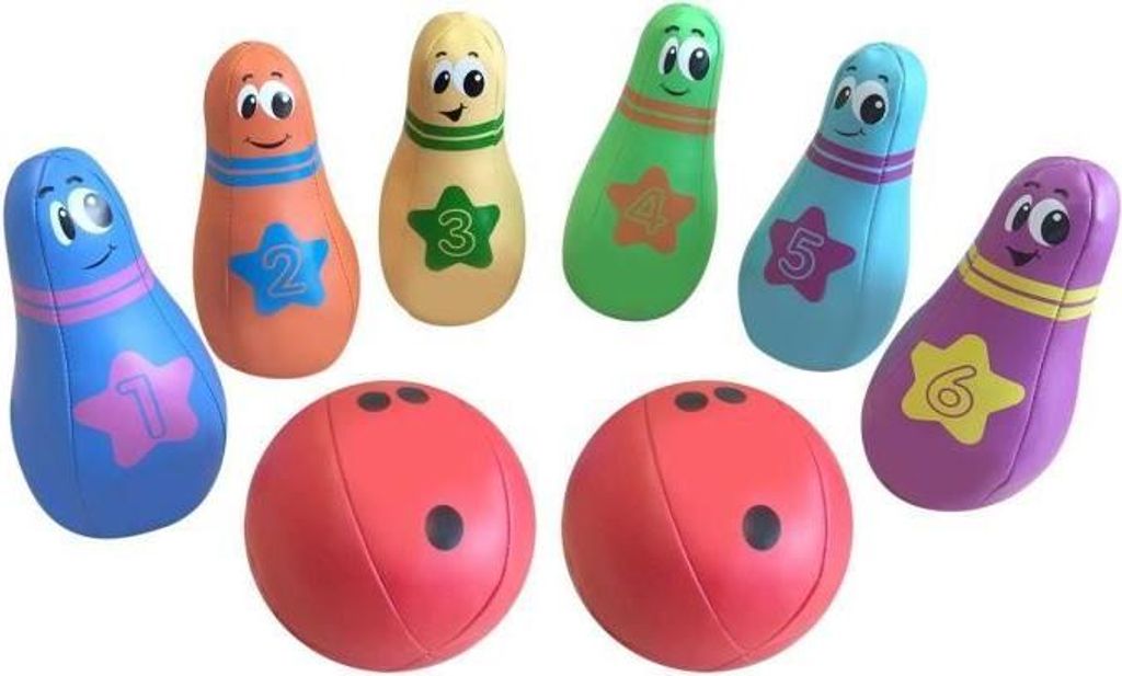 Bowling Set Kinder, 6 Kegel, 2 Schaumstoffbälle, 14 cm Kegelhöhe, Innen/Aussen