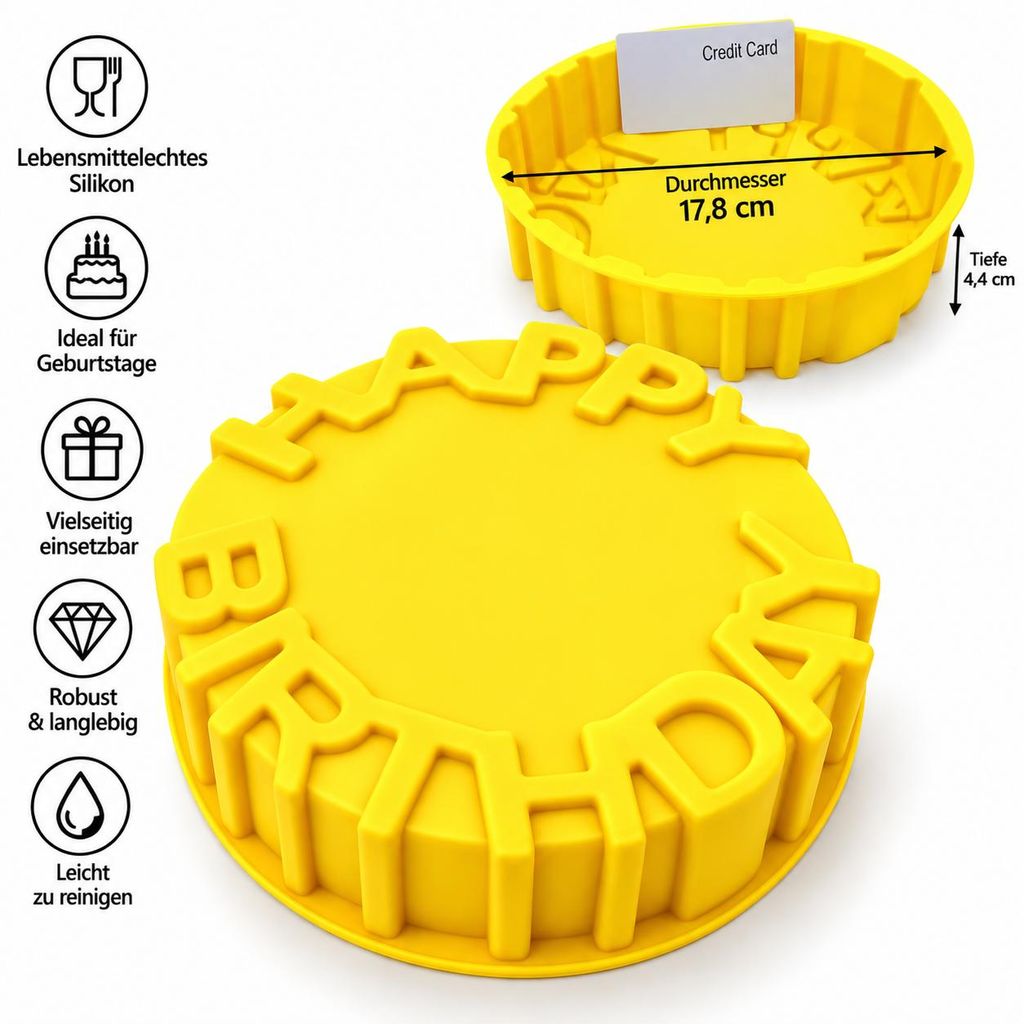 Happy Birthday Silikon Backform Ø 17,8 cm – Runde Produktbild 