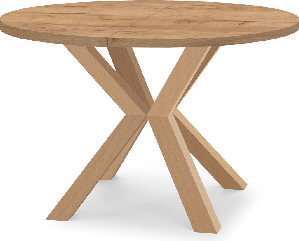 Runder Ausziehbarer Tisch für Esszimmer RAL mit Holzbeinen, Loft-Stil, Industriel, Durchmesser: 90 / 140 cm, Farbe: Eiche Craft Gold
