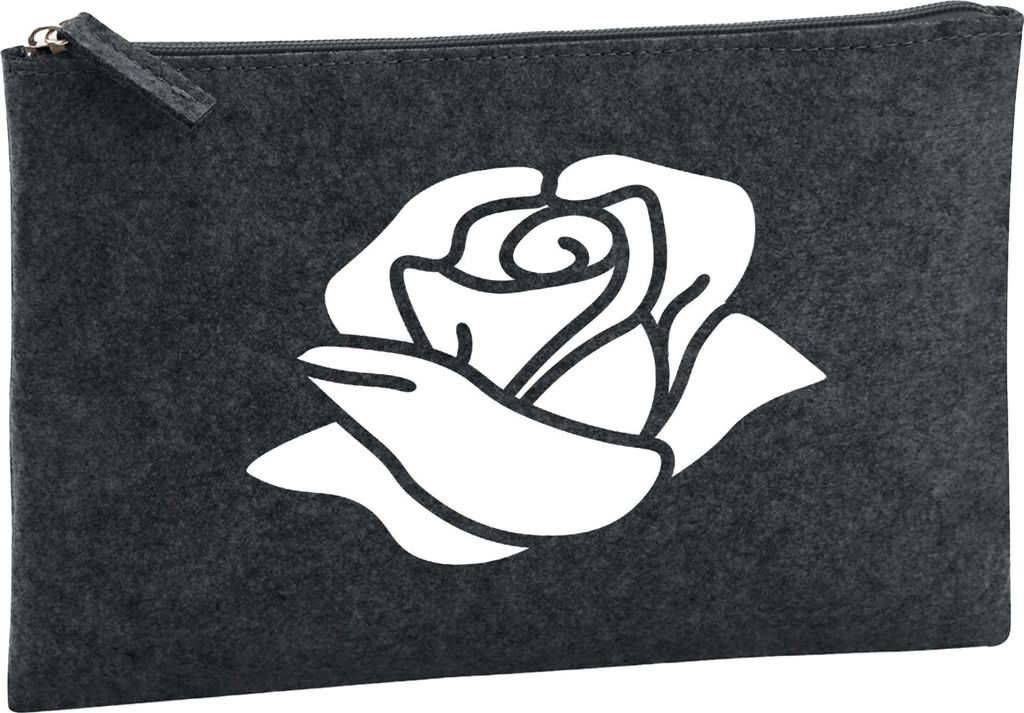Huuraa Kulturbeutel Rose Blüte 1 Liter Charcoal Filz Kosmetiktasche Geschenkidee