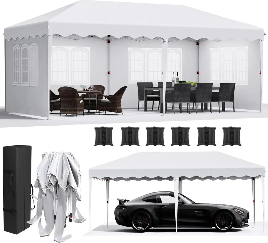 Pavillon pliable de jardin 3x6m étanche blanc avec parois latérales