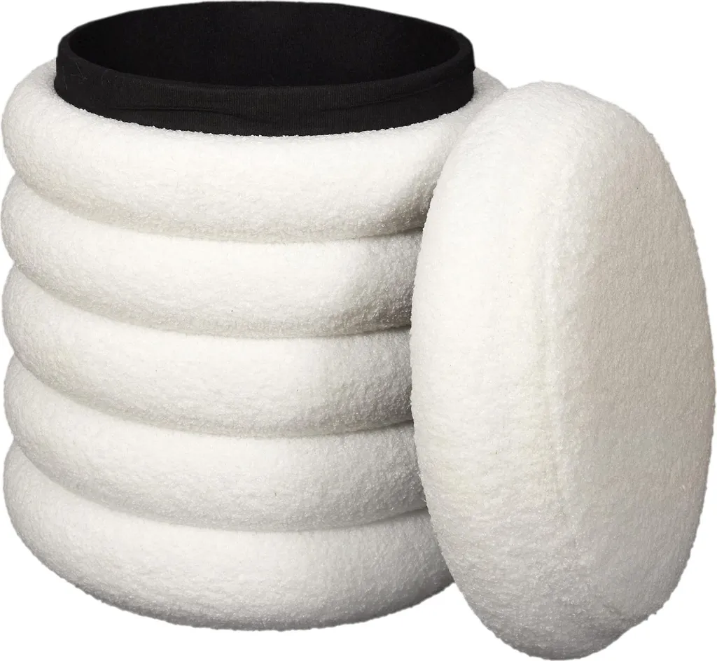 Pouf Rangement Bouclette Freya - Coffre de Rangement Design Blanc Cassé